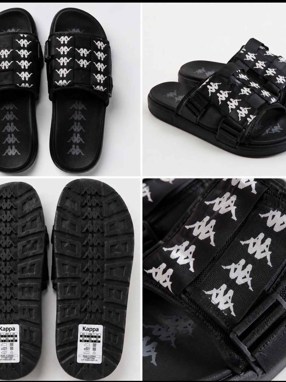 Kappa Black Slide Sandals with White Logo Strap